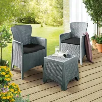 All-Weather Rattan Furniture Set - 2 Chairs & Table in Pebble Grey