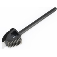 3-in-1 BBQ Grill Cleaning Brush Heavy-Duty Long Handle Grates Cleaner with Scraper & Scrub Pad for Gas, Charcoal & Smoker Grills