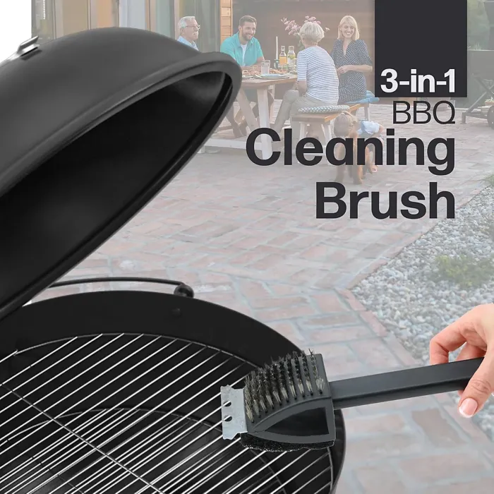 3-in-1 BBQ Grill Cleaning Brush Heavy-Duty Long Handle Grates Cleaner with Scraper & Scrub Pad for Gas, Charcoal & Smoker Grills