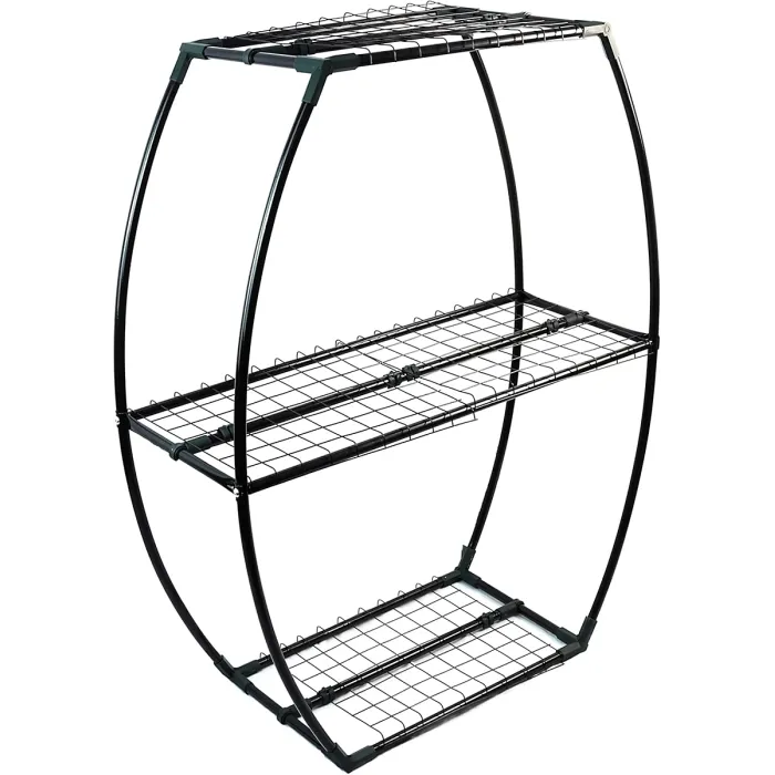 DIVCHI 3Tier Garden Shelving Unit ToolFree Assembly, Black Metal Frame, 100cm Height, 50cm/80cm/50cm Shelves