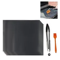 WISDOMWELL BBQ Grill Mat Set of 5 Non Stick Teflon Barbecue Baking Mats for Charcoal, Gas or Electric Grill - Heat Resistant, Reus
