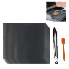 WISDOMWELL BBQ Grill Mat Set of 5 Non Stick Teflon Barbecue Baking Mats for Charcoal, Gas or Electric Grill - Heat Resistant, Reus