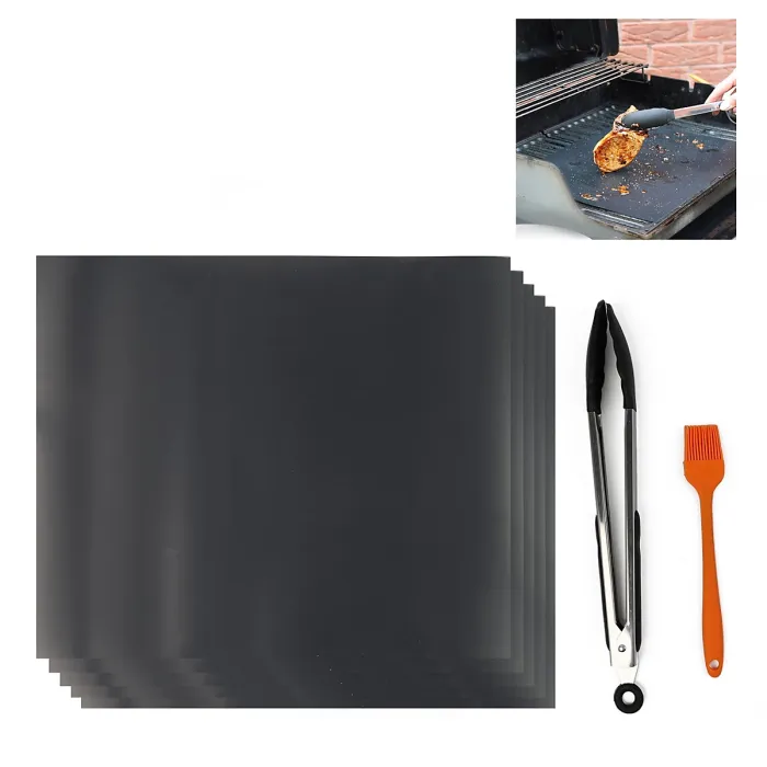 WISDOMWELL BBQ Grill Mat Set of 5 Non Stick Teflon Barbecue Baking Mats for Charcoal, Gas or Electric Grill - Heat Resistant, Reus
