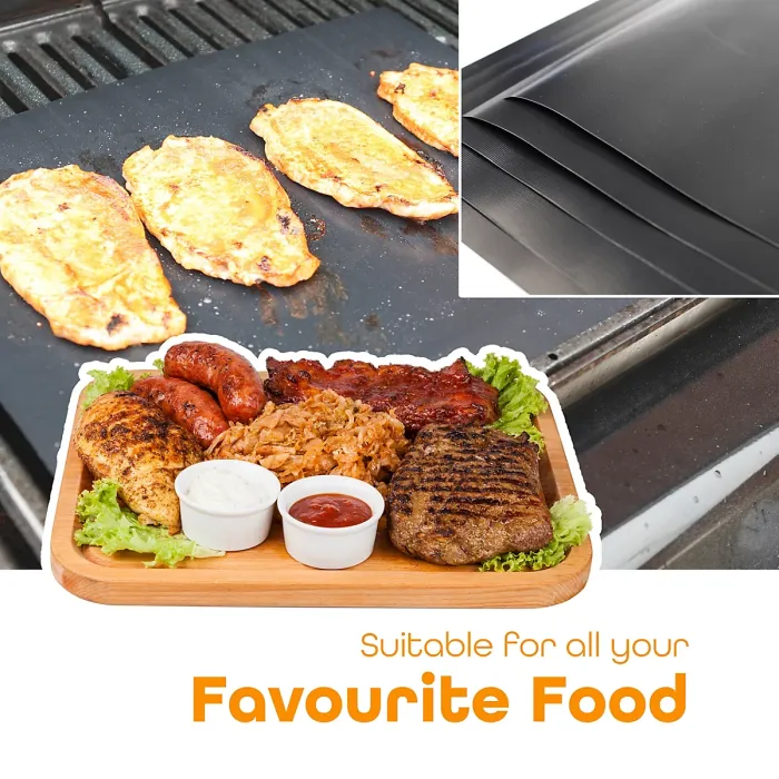 WISDOMWELL BBQ Grill Mat Set of 5 Non Stick Teflon Barbecue Baking Mats for Charcoal, Gas or Electric Grill - Heat Resistant, Reus