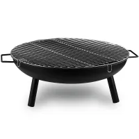 23 Inch Large Round Steel Fire Pit Garden Camping Burner & BBQ Grill