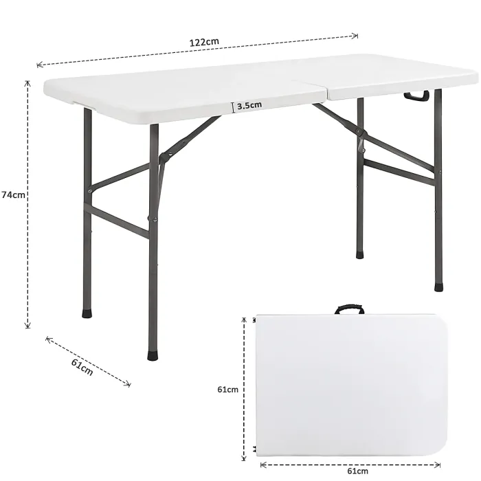 4ft Catering Camping Heavy Duty Folding Trestle Table with 4 chairs Picnic BBQ Party
