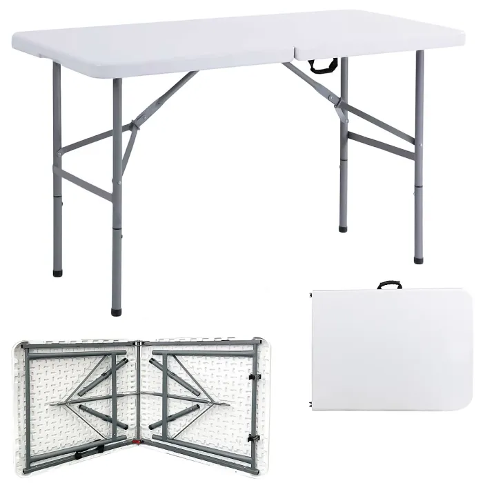 4ft Catering Camping Heavy Duty Folding Trestle Table with 4 chairs Picnic BBQ Party