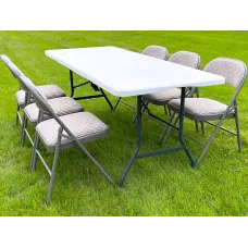5ft Heavy Duty Folding Trestle Table with 6 Chairs Catering, Camping, Picnic & BBQ Party Table chairs