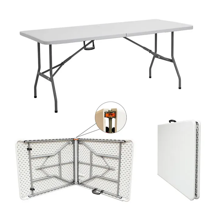 6ft Heavy Duty Folding Trestle Table with 6 Chairs Catering, Camping, Picnic & BBQ Party Table chairs