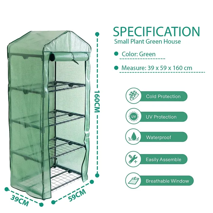 4 Tier Mini Greenhouse Outdoor Garden Plants Grow Green House with PVC Cover
