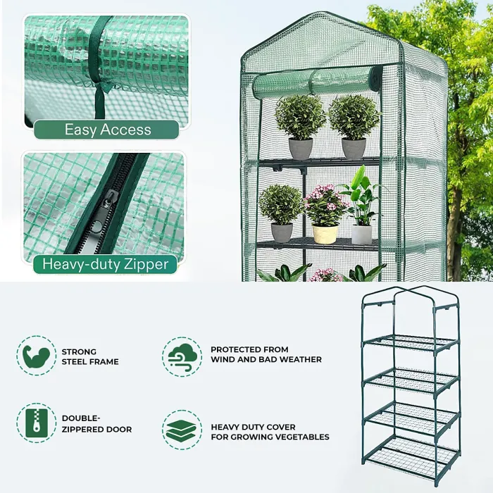 4 Tier Mini Greenhouse Outdoor Garden Plants Grow Green House with PVC Cover