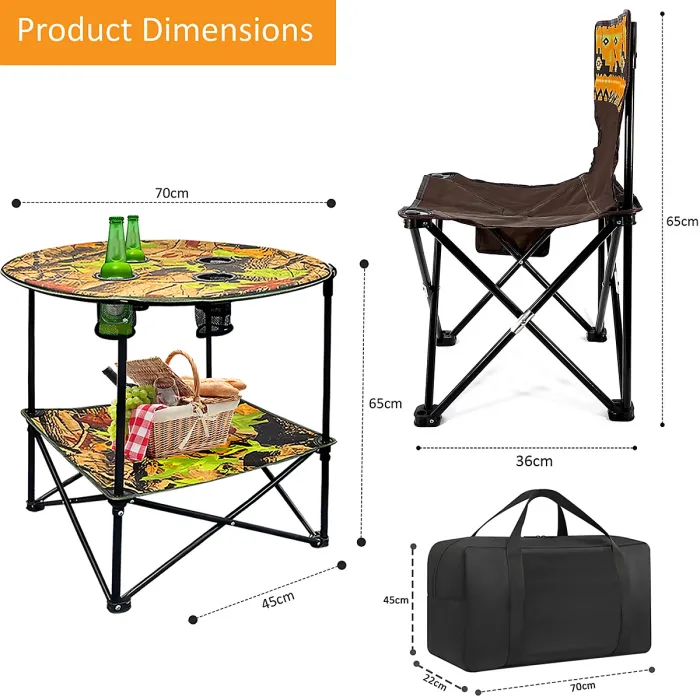 Camping Table and Chair Set 5 Piece Outdoor Beach Picnic Furniture Fishing Cup