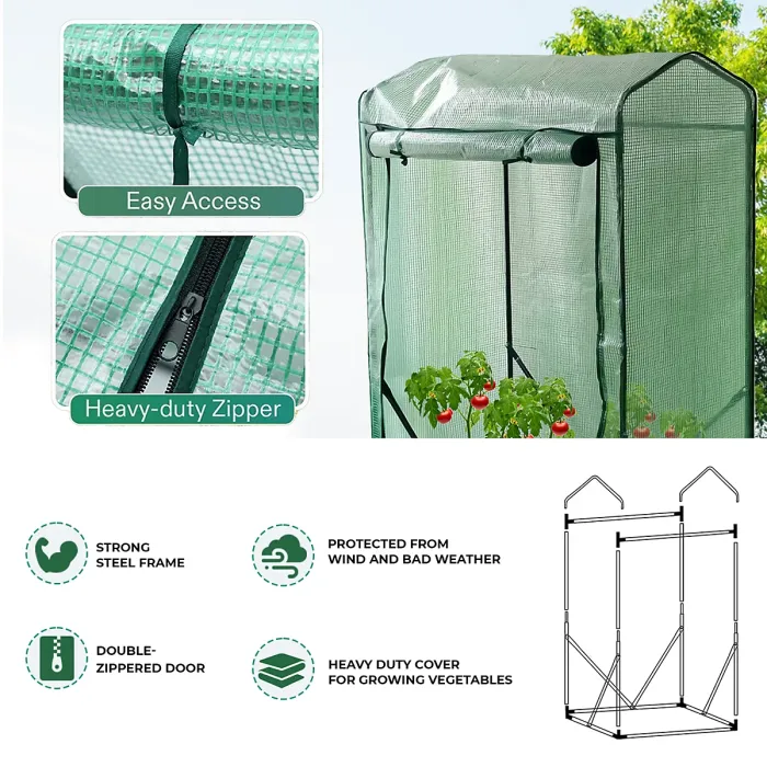 4 Tier Weatherproof Greenhouse with Slanted Gable Roof Mini Tomato & Plant Grow House