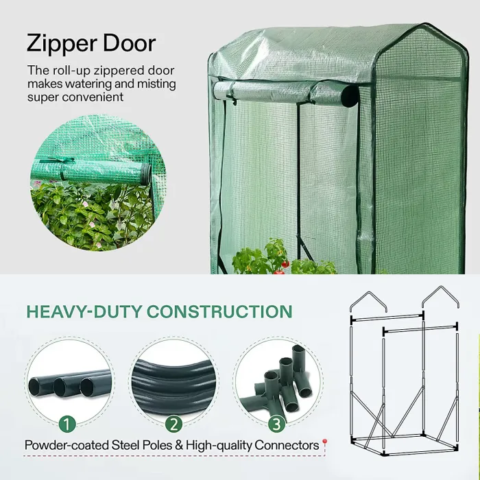 4 Tier Weatherproof Greenhouse with Slanted Gable Roof Mini Tomato & Plant Grow House