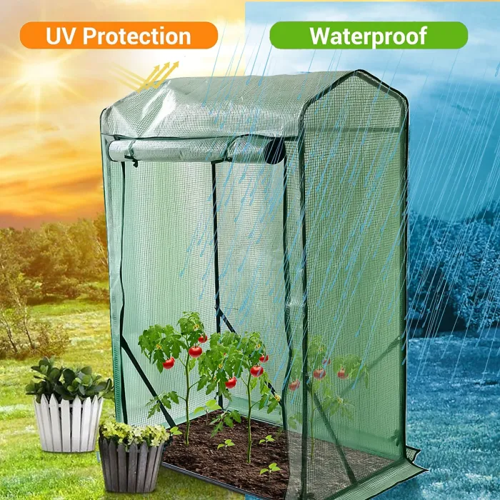 4 Tier Weatherproof Greenhouse with Slanted Gable Roof Mini Tomato & Plant Grow House