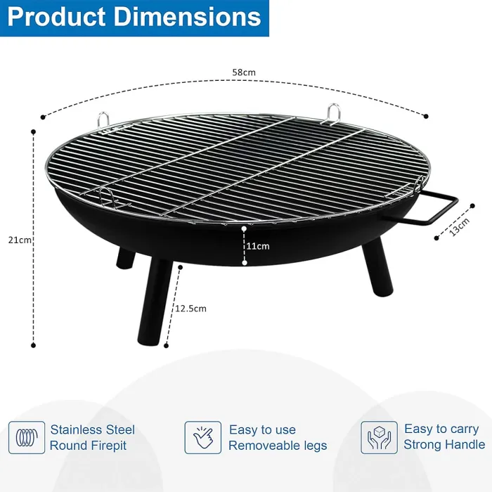 Outdoor Fire Pit, Fire Pits for Garden, BBQ Fire Brazier for Camping Picnic, Steel Fire Bowl Patio Heaters Charcoal Log Wood