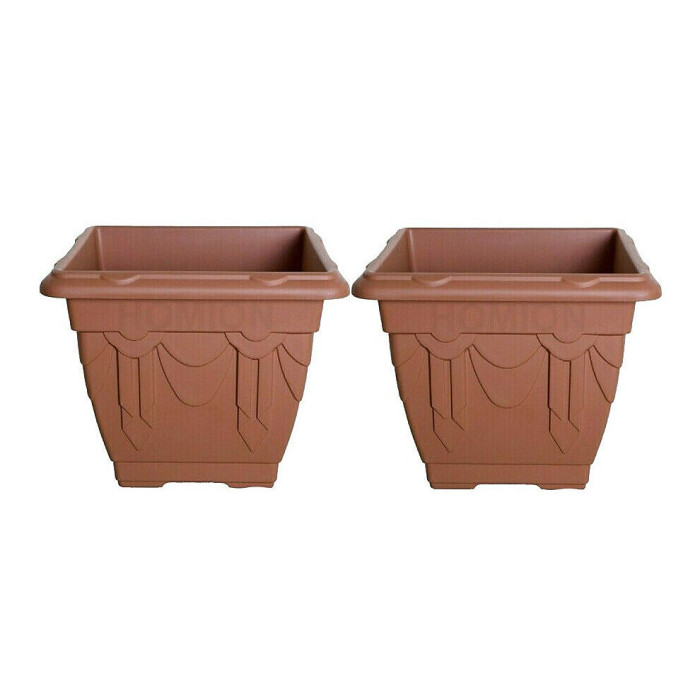 30 cm Terracotta Square Venetian Plastic Flower Pots Garden Plants Container Growing set of 2