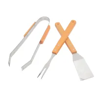 3 Pcs BBQ Grill Tool Set Stainless Steel BBQ Grill Tools With Wooden Handles