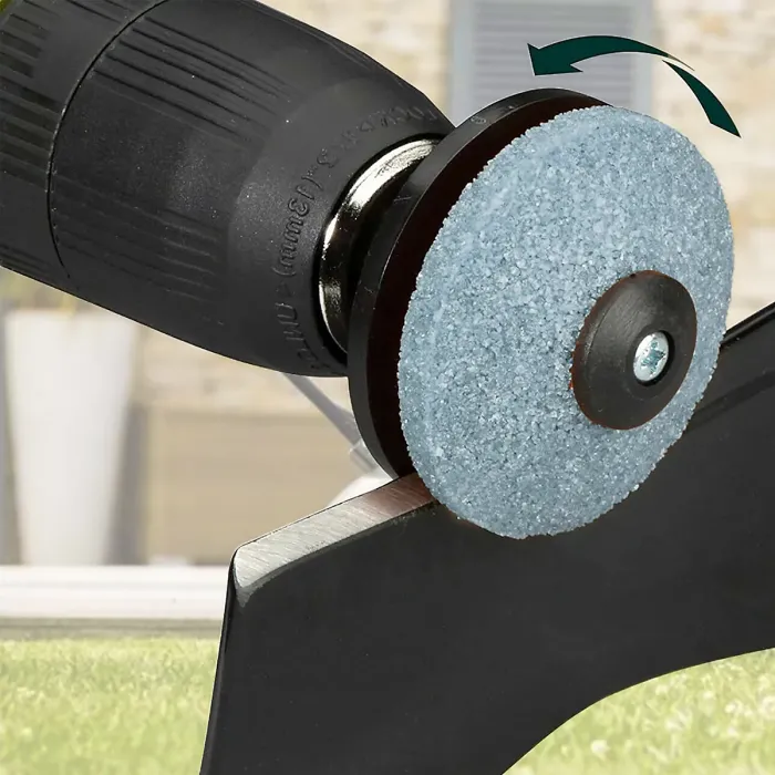 SPARES2GO Metal Blade compatible with Honda HRG415 HRG415C IZY41 Lawnmower (16") + Drill Sharpener Attachment