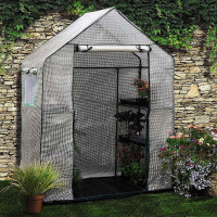 Garden Grow Walk In Greenhouse with PE Cover, 3 Tier with 6 Shelves, Roll Up Door & Netted Windows for Temperature Control