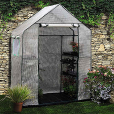 Garden Grow Walk In Greenhouse with PE Cover, 3 Tier with 6 Shelves, Roll Up Door & Netted Windows for Temperature Control