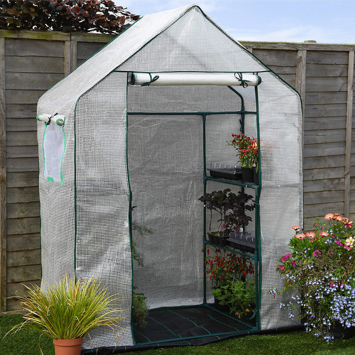 Garden Grow Walk In Greenhouse with PE Cover, 3 Tier with 6 Shelves, Roll Up Door & Netted Windows for Temperature Control
