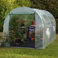 Garden Grow 2m x 2m Greenhouse Polytunnel, Powder Coated Steel Frame, Netted Windows, Durable Waterproof PE Cover, Easy Assembly