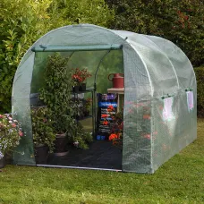 Garden Grow 2m x 2m Greenhouse Polytunnel, Powder Coated Steel Frame, Netted Windows, Durable Waterproof PE Cover, Easy Assembly