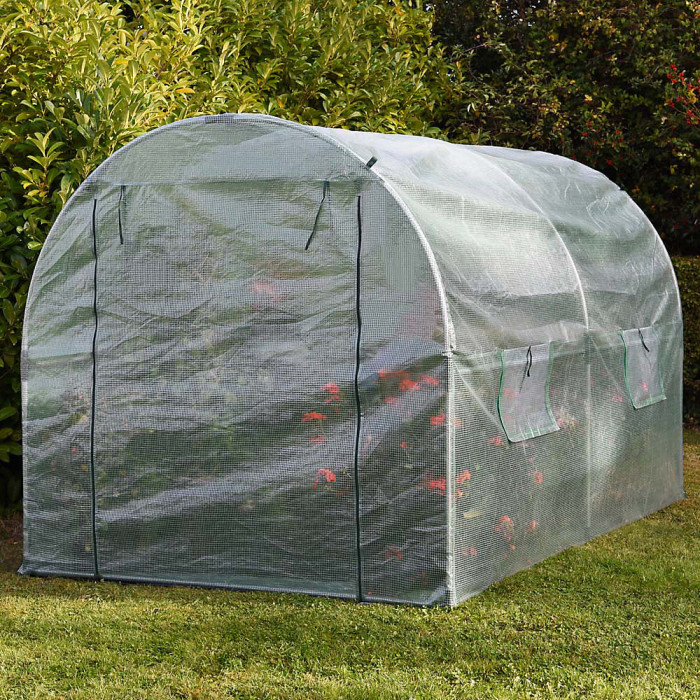 Garden Grow 2m x 2m Greenhouse Polytunnel, Powder Coated Steel Frame, Netted Windows, Durable Waterproof PE Cover, Easy Assembly