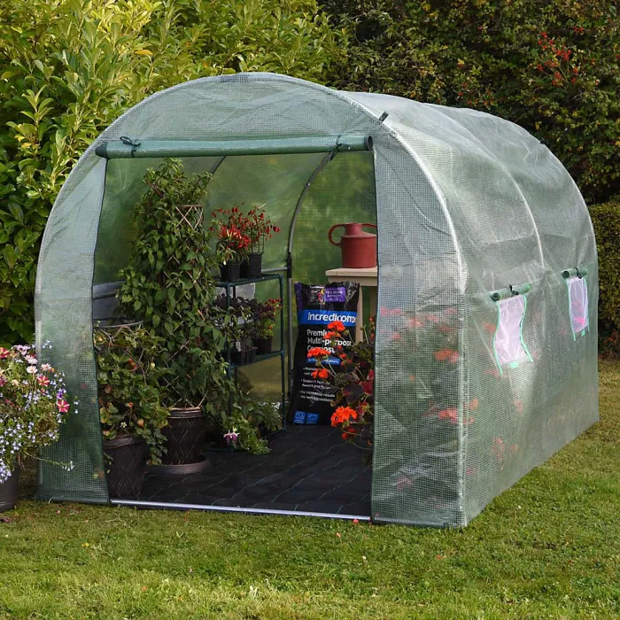 Garden Grow 2m x 2m Greenhouse Polytunnel, Powder Coated Steel Frame, Netted Windows, Durable Waterproof PE Cover, Easy Assembly