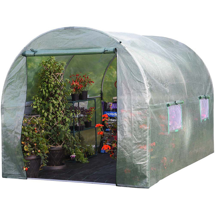 Garden Grow 2m x 2m Greenhouse Polytunnel, Powder Coated Steel Frame, Netted Windows, Durable Waterproof PE Cover, Easy Assembly