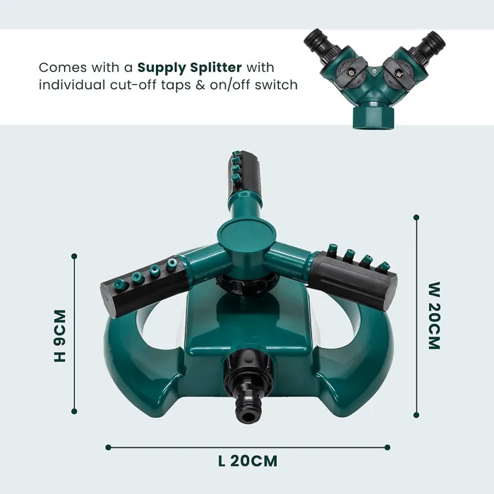 Green Haven Sprinkler 360 Rotation Attachment for Garden Hose Premium Automatic Lawn Water Sprinkler with 3 Arms Blue Green