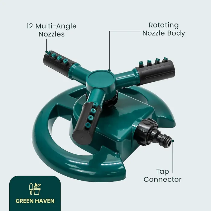 Green Haven Sprinkler 360 Rotation Attachment for Garden Hose Premium Automatic Lawn Water Sprinkler with 3 Arms Blue Green