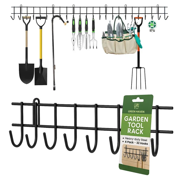 Green Haven Garden Tool Storage Rack 160cm Heavy Duty Metal Organiser for Shed Accessories Space-Saving Tool Storage System