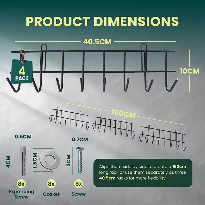 Green Haven Garden Tool Storage Rack 160cm Heavy Duty Metal Organiser for Shed Accessories Space-Saving Tool Storage System