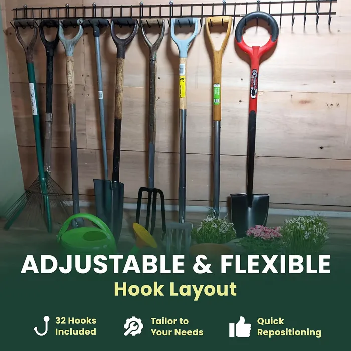 Green Haven Garden Tool Storage Rack 160cm Heavy Duty Metal Organiser for Shed Accessories Space-Saving Tool Storage System