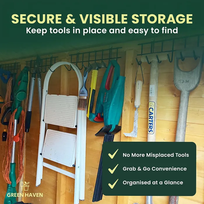 Green Haven Garden Tool Storage Rack 160cm Heavy Duty Metal Organiser for Shed Accessories Space-Saving Tool Storage System