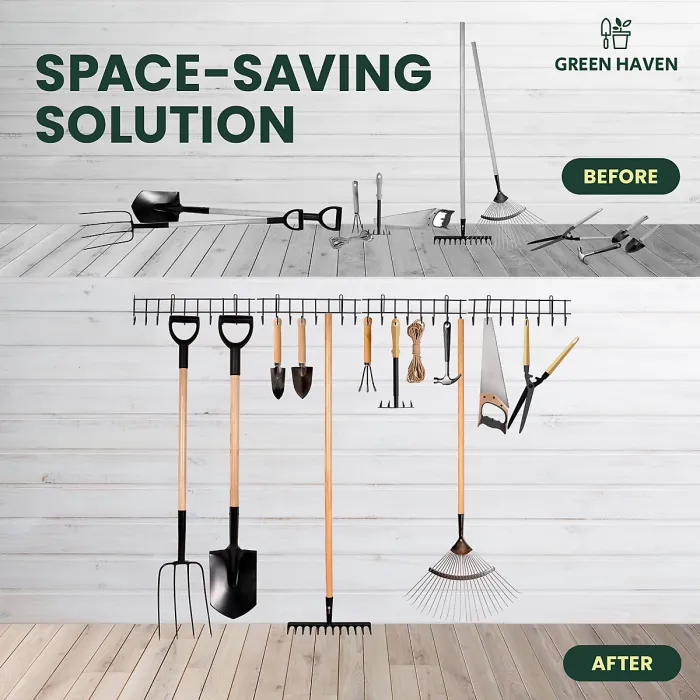 Green Haven Garden Tool Storage Rack 160cm Heavy Duty Metal Organiser for Shed Accessories Space-Saving Tool Storage System