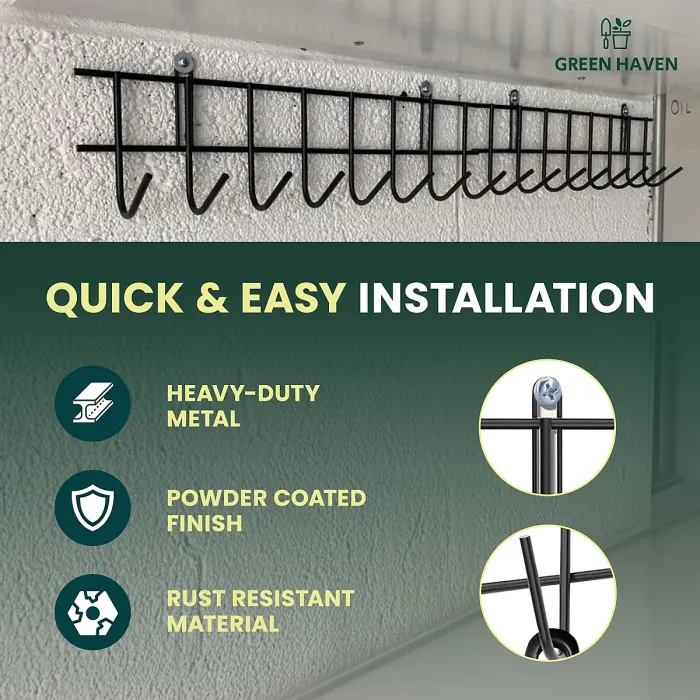 Green Haven Garden Tool Storage Rack 160cm Heavy Duty Metal Organiser for Shed Accessories Space-Saving Tool Storage System
