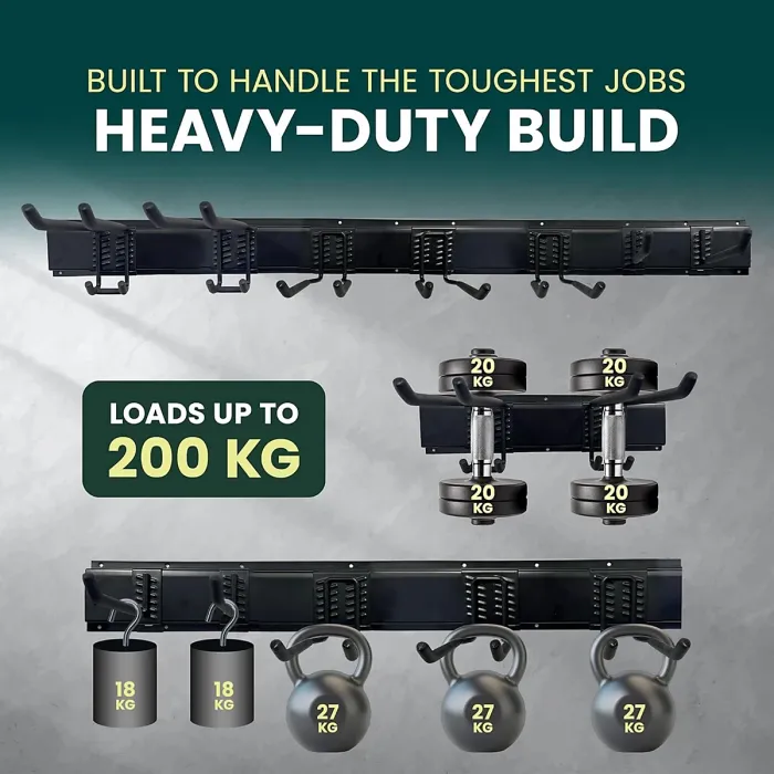 Green Haven Heavy Duty 48-inch Garden Tool Rack Customisable Wall-Mounted Garage Tool Organiser with 7 Adjustable Hooks