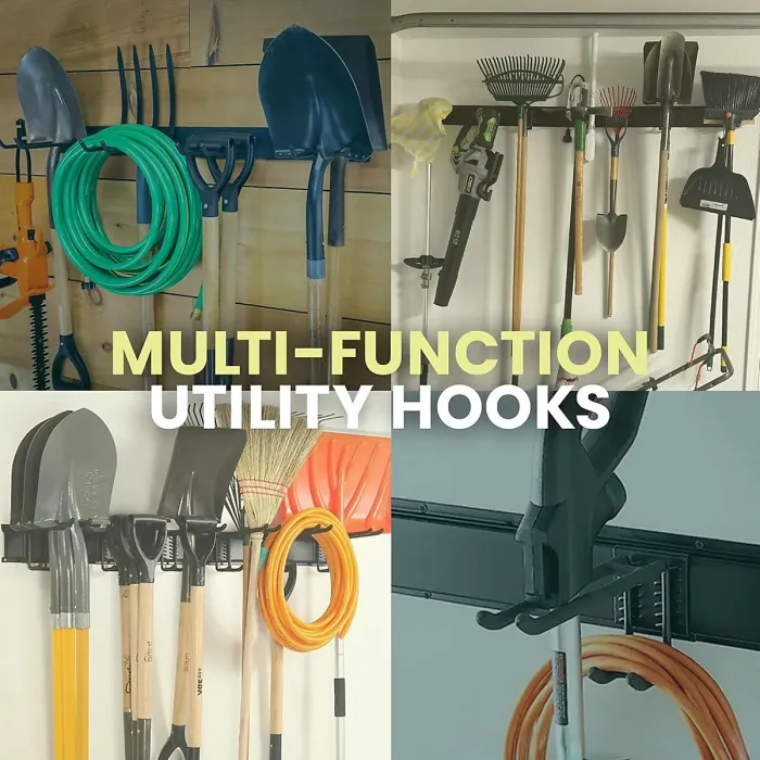 Green Haven Heavy Duty 48-inch Garden Tool Rack Customisable Wall-Mounted Garage Tool Organiser with 7 Adjustable Hooks