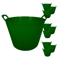 simpa 42L Dark Green Large Multi Purpose Flexible Tub Buckets - Set of 10