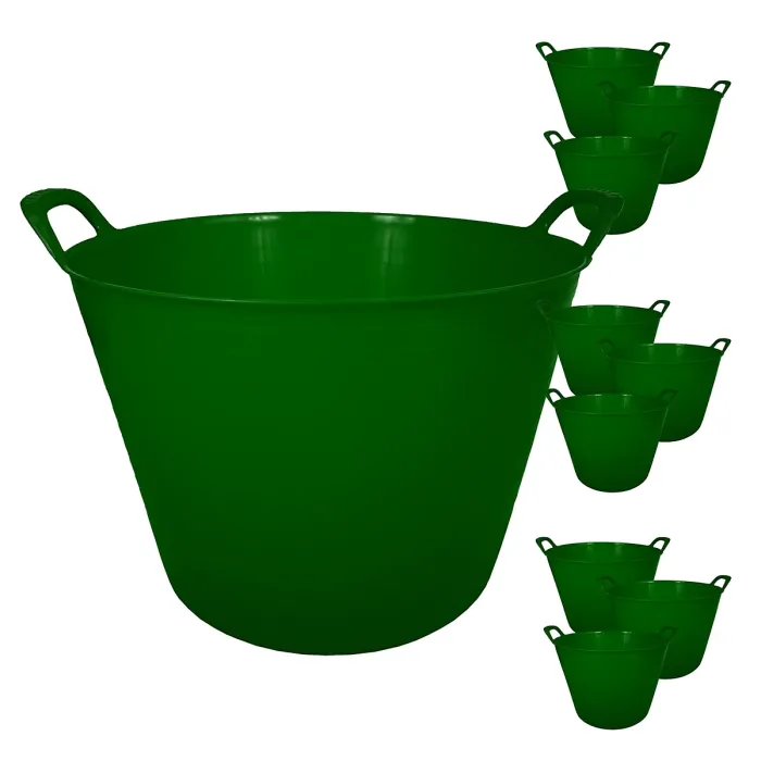 simpa 42L Dark Green Large Multi Purpose Flexible Tub Buckets - Set of 10