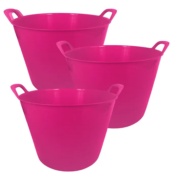 simpa 42L Pink Large Multi Purpose Flexible Tub Buckets - Set of 3