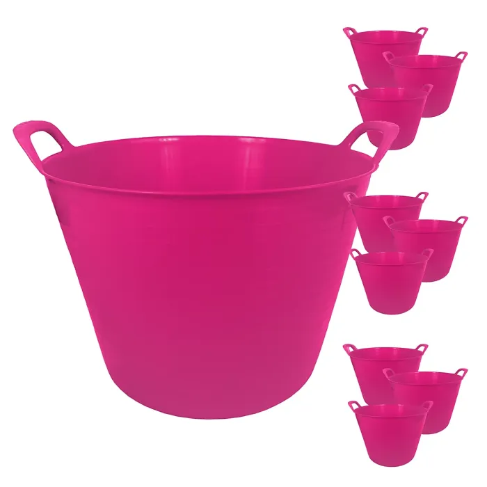 simpa 42L Pink Large Multi Purpose Flexible Tub Buckets - Set of 10