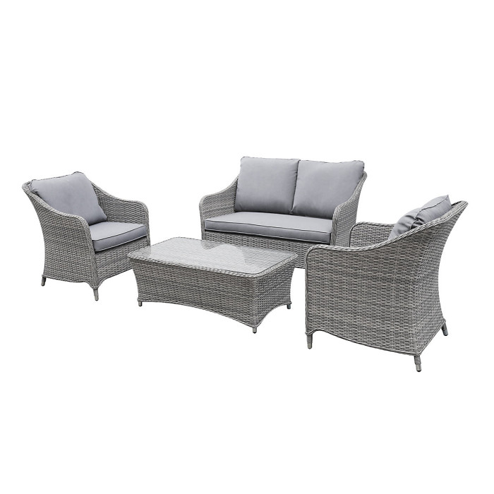GoodHome Hamilton Steeple grey Rattan effect 4 Seater Coffee set