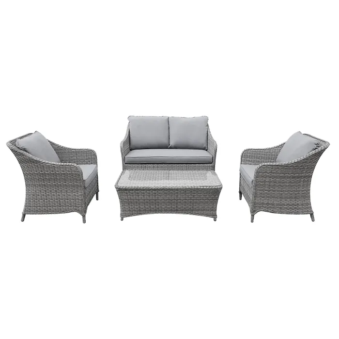 GoodHome Hamilton Steeple grey Rattan effect 4 Seater Coffee set