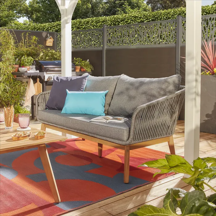 GoodHome Vitello Matt Grey & Natural 4 Seater Coffee set