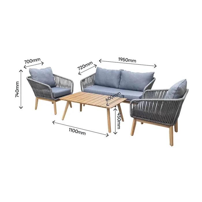 GoodHome Vitello Matt Grey & Natural 4 Seater Coffee set