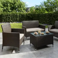 Derry Matt Light black Rattan effect 4 Seater Coffee set